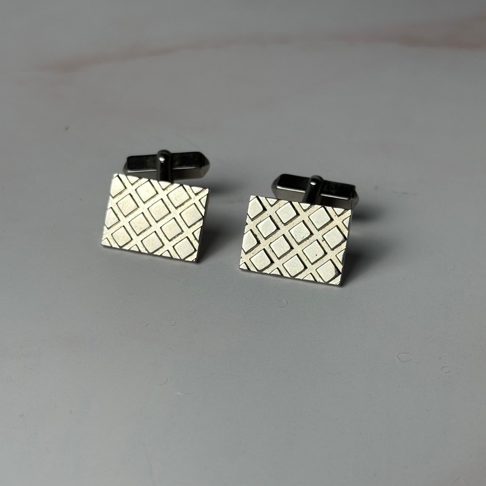 Vintage SWANK Silver Tone Rectangle Textured Cufflinks Mens Formal Business
